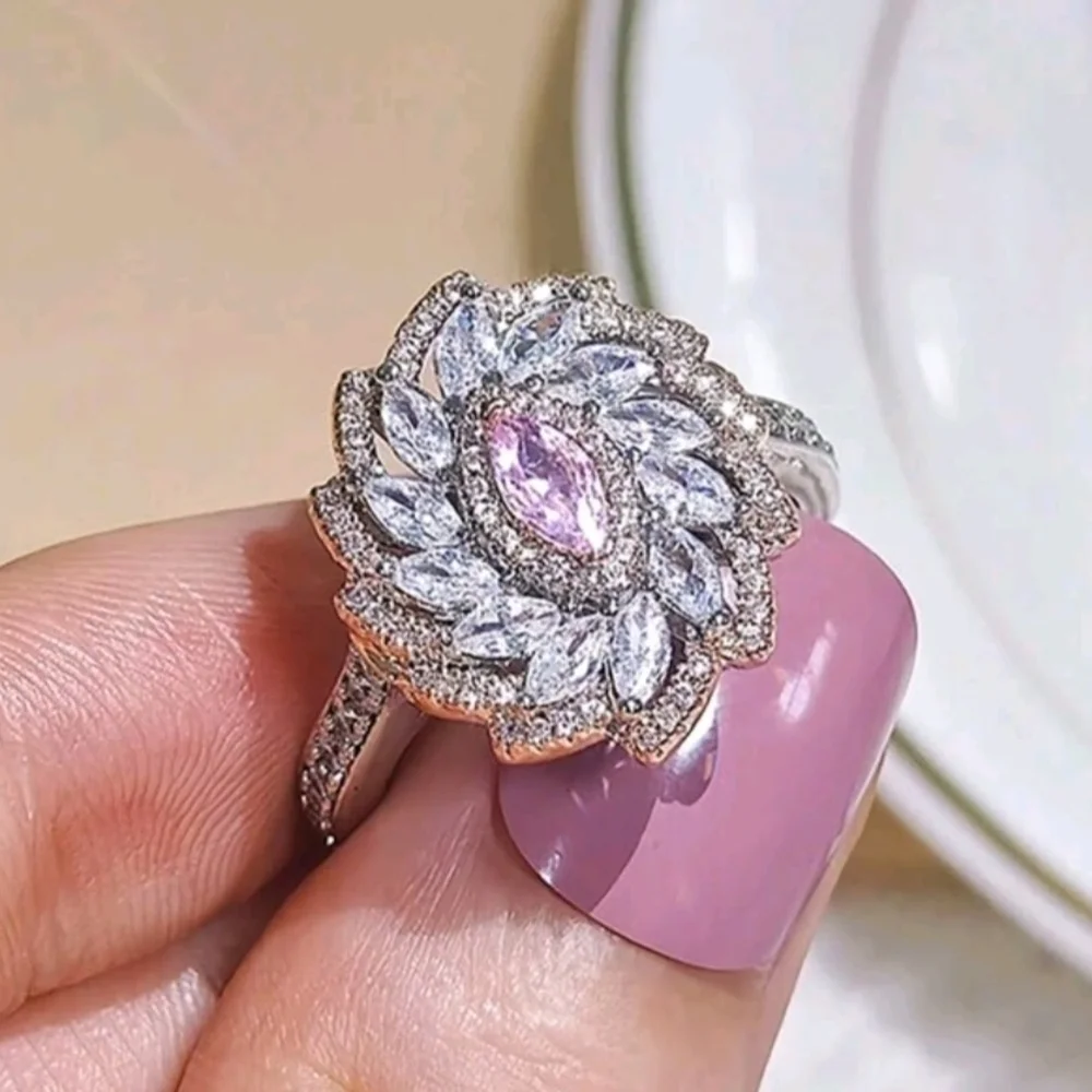 Elegant Silver and Pink Gemstone Ring